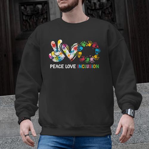 Peace Love Inclusion Sped Squad Special-Ed Teacher Daycare Men Graphic Sweatshirt - teacherstshirts.com AU