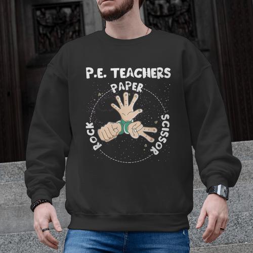 Physical Education PE Teacher Rock Paper Scissor Men Graphic Sweatshirt - teacherstshirts.com