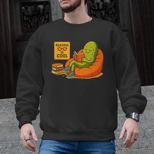 Pickle Reading Books Bookworm Teacher Librarian Kids Retro Men Graphic Sweatshirt - teacherstshirts.com AU