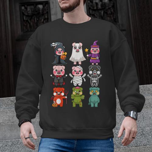 Pig Spooky Ghost Witch Boo-Jee Horror Pumpkin Pig Halloween Men Graphic Sweatshirt - Bostonterriersmerch.com