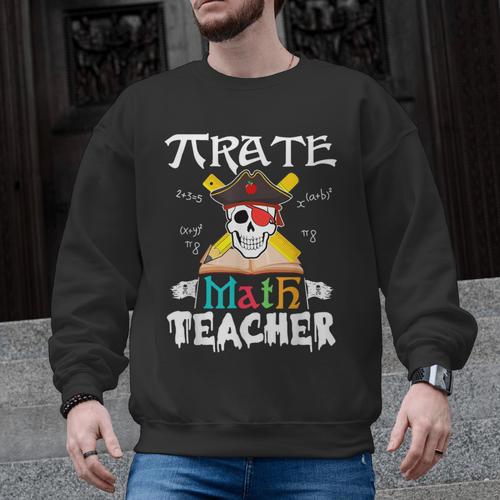 Pirate Math Teacher Skull Pirate Halloween Costume Men Graphic Sweatshirt - teacherstshirts.com