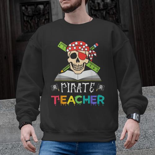 Pirate Teacher Halloween Skull Adult Men Graphic Sweatshirt - teacherstshirts.com UK