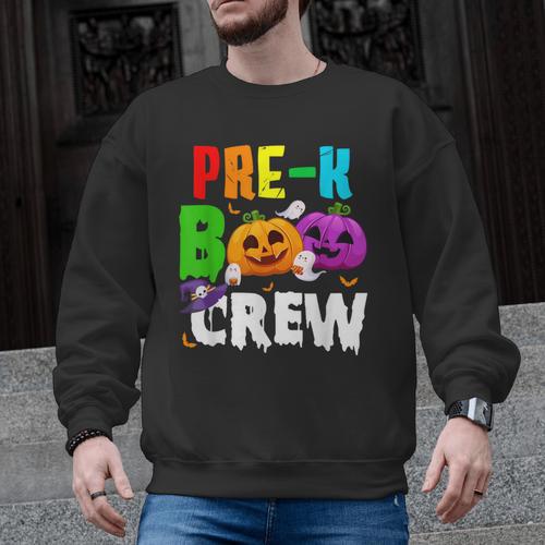 Pre K Boo Crew Halloween Costume Teachers Kids Men Graphic Sweatshirt - teacherstshirts.com DE