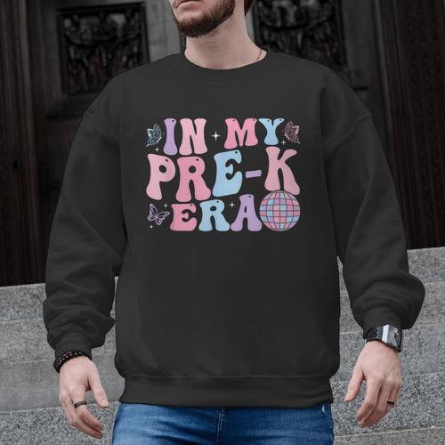 In My Pre K Era Groovy Back To School First Day Teacher Kids Men Graphic Sweatshirt - teacherstshirts.com AU