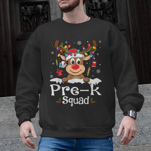 Pre-k Teacher Squad Reindeer Teacher Christmas Men Graphic Sweatshirt - teacherstshirts.com