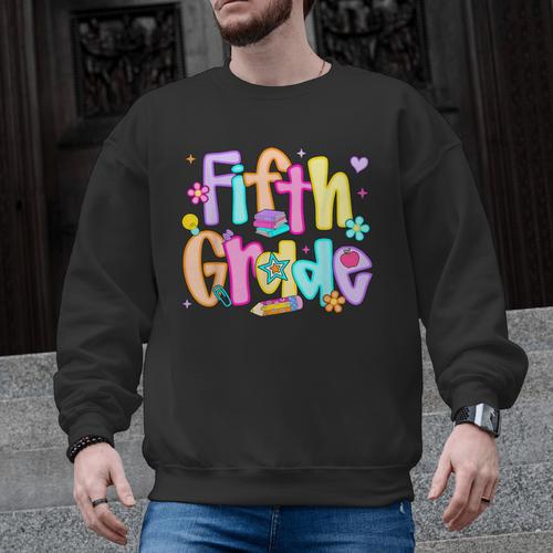 Preppy Fifth Grade Back To School 5th Grade Teacher Girl Boy Men Graphic Sweatshirt - teacherstshirts.com UK