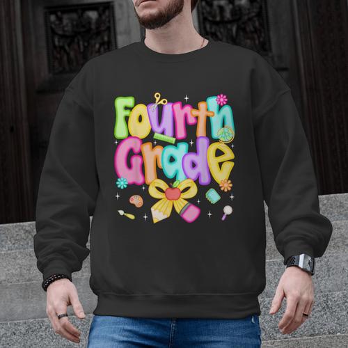 Preppy Fourth Grade Back To School 4th Grade Teacher Girls Men Graphic Sweatshirt - teacherstshirts.com UK