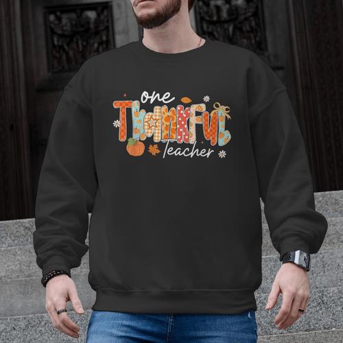Preppy One Thankful Teacher Coquette Thanksgiving Teacher Men Graphic Sweatshirt - teacherstshirts.com AU