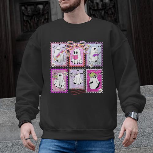 Preppy Spooky Teacher Halloween Ghost Coquette Bow Autumn Men Graphic Sweatshirt - teacherstshirts.com UK