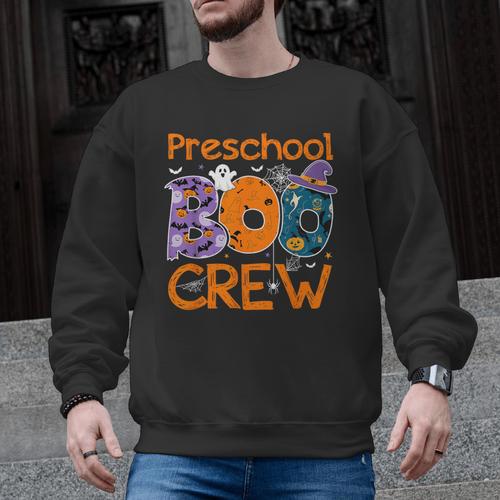 Preschool Boo Crew Preschool Halloween Teacher Kids Men Graphic Sweatshirt - teacherstshirts.com AU