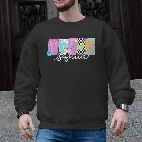 Preschool Squad Team Pre-K Crew Back To School Teacher Men Graphic Sweatshirt - teacherstshirts.com UK