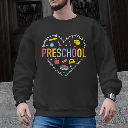 Preschool Teacher Pre-K Heart First Day Of Preschool Kids Men Graphic Sweatshirt - teacherstshirts.com DE