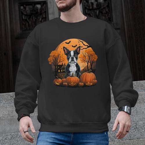 Pumpkin Boston Terrier Costume On Boston Terrier Halloween Men Graphic Sweatshirt - Bostonterriersmerch.com