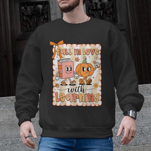 Pumpkin Teacher Preppy Fall In Love With Learning Autumn Men Graphic Sweatshirt - teacherstshirts.com