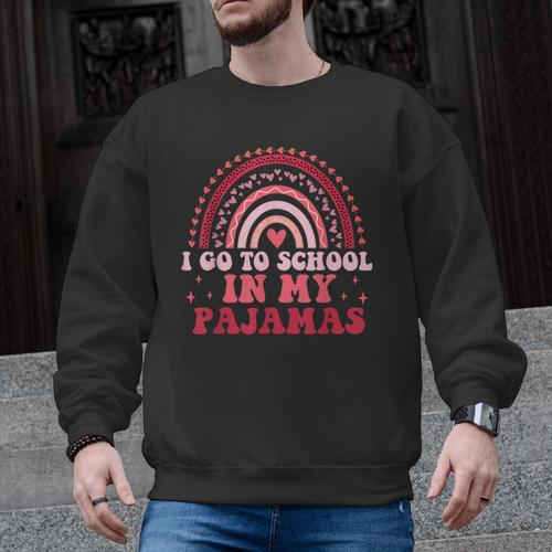 Rainbow Homeschool Mom Teacher I Go To School In My Pajamas Men Graphic Sweatshirt - teacherstshirts.com UK