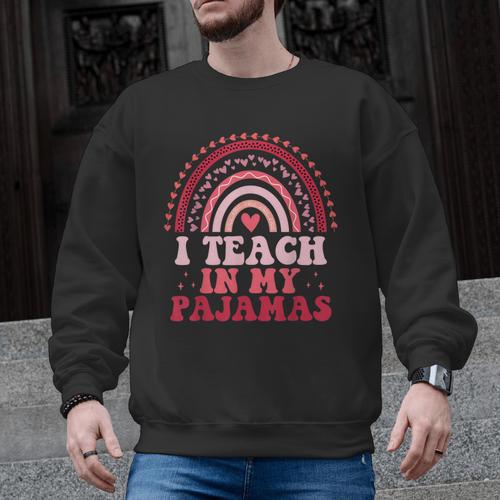 Rainbow Retro Homeschool Mom Teacher I Teach In My Pajamas Men Graphic Sweatshirt - teacherstshirts.com UK