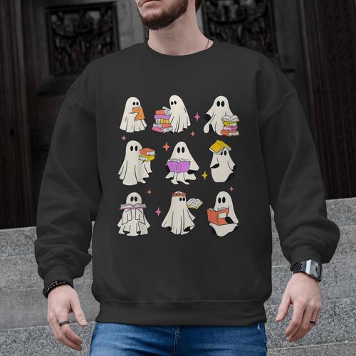 Read More Books Spooky Teacher Halloween Ghost Reading Book Men Graphic Sweatshirt - teacherstshirts.com CA