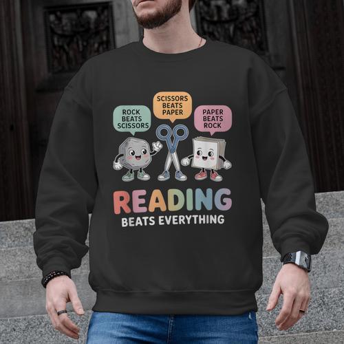 Reading Beats Everything Teacher Rock Paper Scissors Men Graphic Sweatshirt - teacherstshirts.com