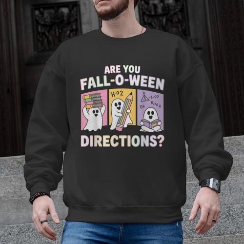 Retro Are You Fall O Ween Directions Teacher Halloween Ghost Men Graphic Sweatshirt - teacherstshirts.com
