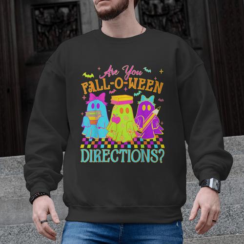 Retro Are You Falloween Direction Teacher Spooky Halloween Men Graphic Sweatshirt - teacherstshirts.com AU