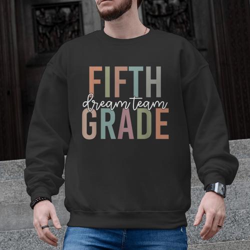 Retro Fifth Grade Dream Team Groovy Teacher Back To School Men Women Girls Kids Men Graphic Sweatshirt - teacherstshirts.com AU