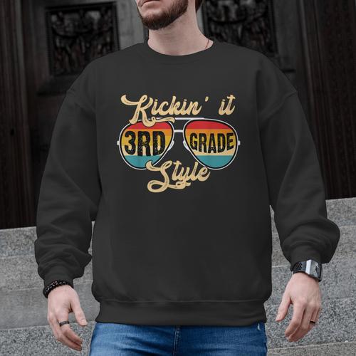 Retro Kickin It 3rd Grade Style Teacher Back To School Men Women Men Graphic Sweatshirt - teacherstshirts.com AU