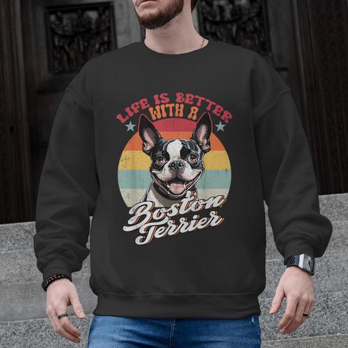 Retro Life Is Better With Boston Terrier Mom Dog Lover Men Graphic Sweatshirt - Bostonterriersmerch.com