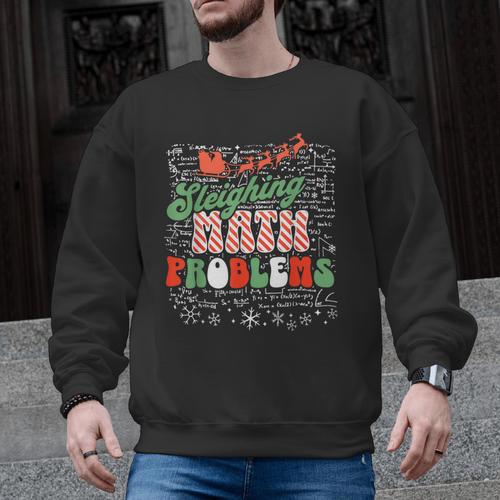 Retro Sleighing Math Problems Santa Math Teacher Christmas Men Graphic Sweatshirt - teacherstshirts.com
