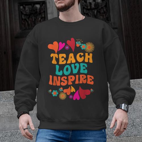 Retro Teach Love Inspire Back To School Teachers Men Graphic Sweatshirt - teacherstshirts.com UK