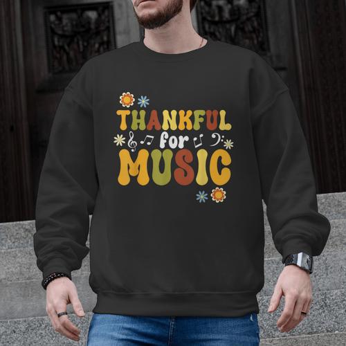 Retro Thankful For Music Floral Music Teacher Thanksgiving Men Women Men Graphic Sweatshirt - teacherstshirts.com UK