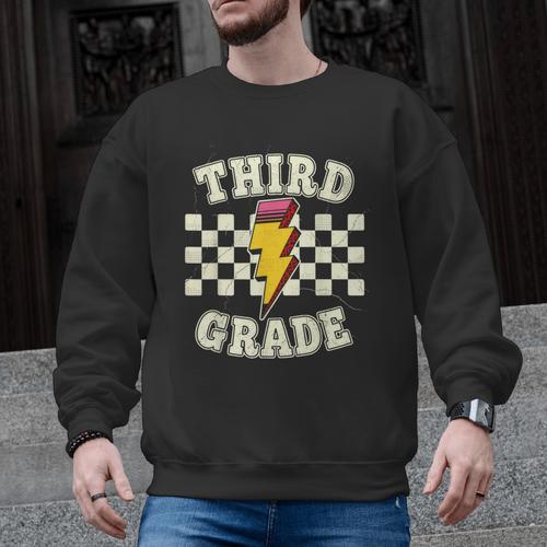 Retro Third Grade Teacher Lightning Bolt Pencil Teacher Kids Men Graphic Sweatshirt - teacherstshirts.com