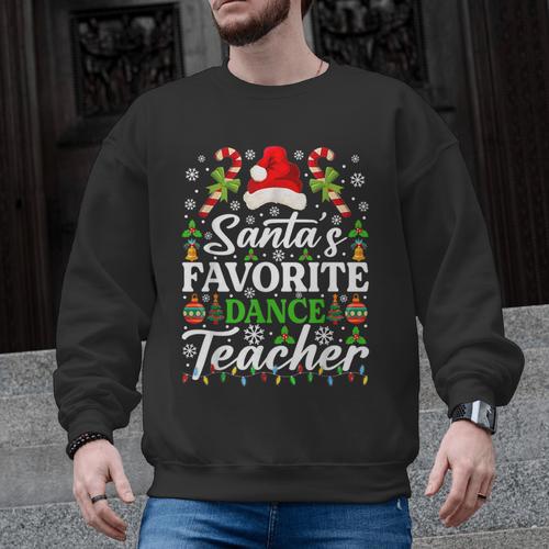 Santa's Favorite Dance Teacher Shirt Christmas Pajama Men Graphic Sweatshirt - teacherstshirts.com UK