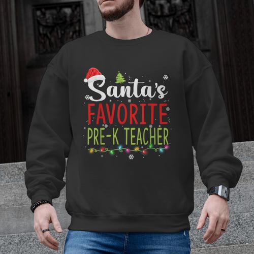Santa's Favorite Pre-K Teacher Christmas Santa Hat Lights For Men Women Kids Men Graphic Sweatshirt - teacherstshirts.com