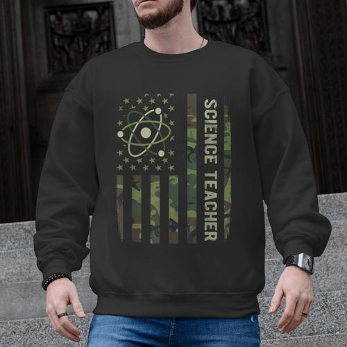 Science Teacher Camo American Flag Back To School Men Graphic Sweatshirt - teacherstshirts.com AU