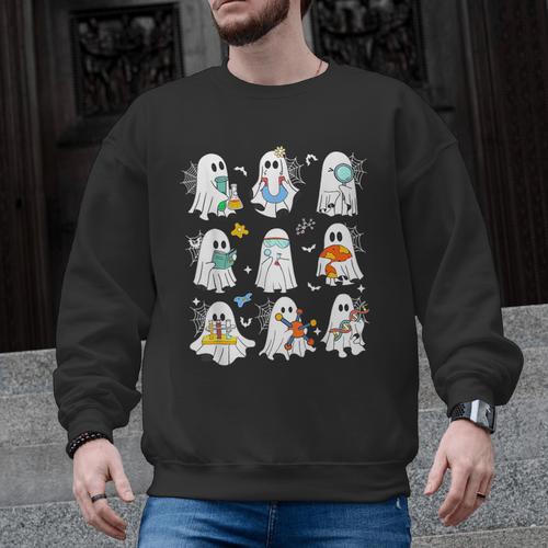 Science Teacher Ghost Laboratory Halloween Teacher Men Graphic Sweatshirt - teacherstshirts.com AU