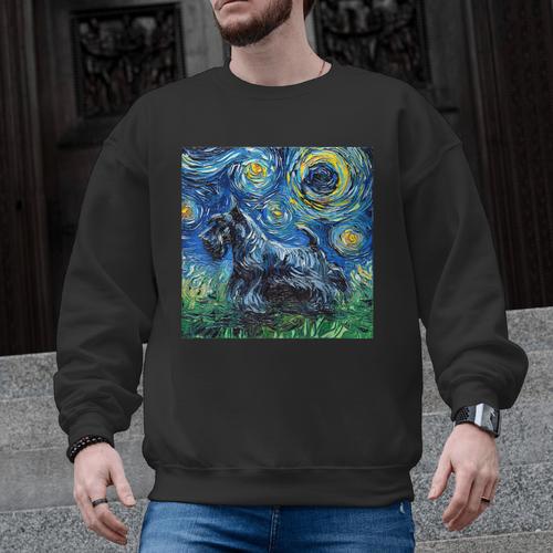 Scottish Terrier Starry Night Scotty Dog Art By Aja Men Graphic Sweatshirt - Bostonterriersmerch.com