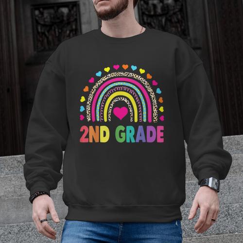 Second Grade Rainbow Girls Boys Teacher Team 2nd Grade Squad Men Graphic Sweatshirt - teacherstshirts.com UK