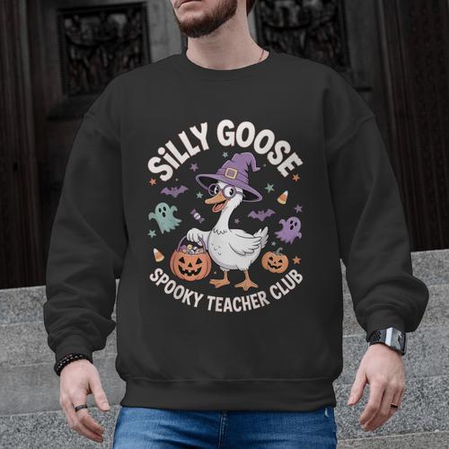 Silly Goose Spooky Teacher Club Halloween Witch Ghost Men Graphic Sweatshirt - teacherstshirts.com