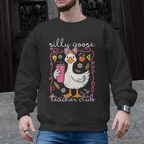 Silly Goose Teacher Club Animal Lover Groovy Teacher Men Graphic Sweatshirt - teacherstshirts.com AU