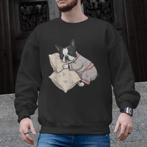 Sleepy Boston Terrier Pajama Men Women Kids Men Graphic Sweatshirt - Bostonterriersmerch.com