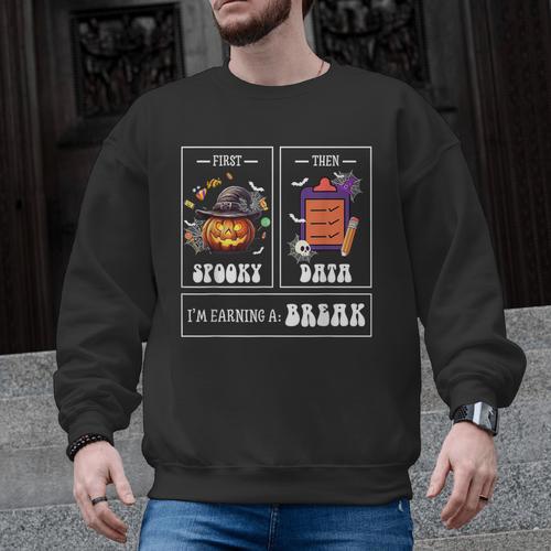 Sped Teacher Halloween First Spooky Then Data Sped Ed Team Men Graphic Sweatshirt - teacherstshirts.com UK