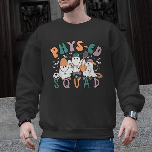 Spooky Ghost PE Teacher Squad Physical Education Halloween Men Graphic Sweatshirt - teacherstshirts.com AU