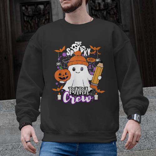 Spooky Para Crew Ghost Halloween Paraprofessional Teacher Men Graphic Sweatshirt - teacherstshirts.com