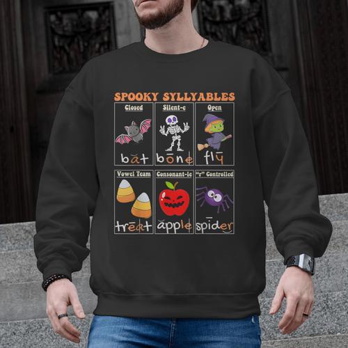 Spooky Syllables Halloween Teacher Student Education Men Graphic Sweatshirt - teacherstshirts.com
