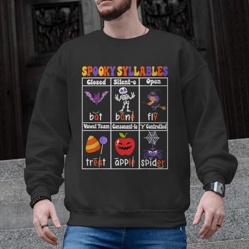Spooky Syllables Teacher Halloween Educational Kids Men Graphic Sweatshirt - teacherstshirts.com