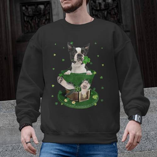 St Patrick's Day Leprechaun Boston Terrier Dog Shamrock For Men Women Kids Men Graphic Sweatshirt - Bostonterriersmerch.com