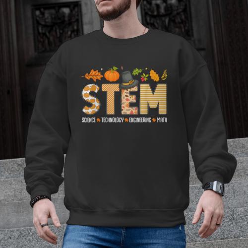 STEM Teacher Thanksgiving Grateful Educator Science Class Men Graphic Sweatshirt - teacherstshirts.com AU