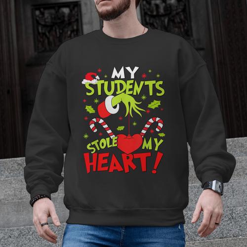 My Students Stole My Heart Teacher Holiday Merry Christmas Men Graphic Sweatshirt - teacherstshirts.com CA