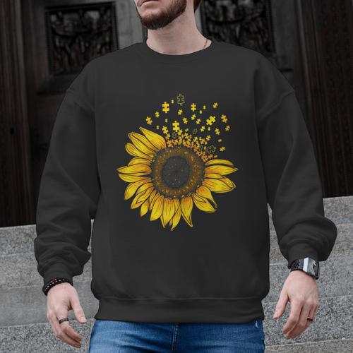 Sunflower Puzzle Pieces Autism Awareness For Mom Teacher For Women Men Graphic Sweatshirt - teacherstshirts.com AU