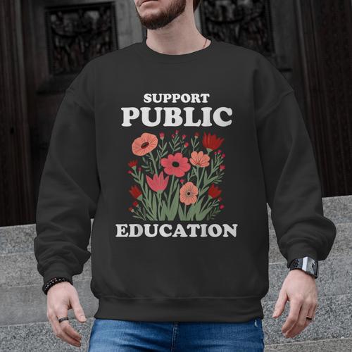 Support Public Education Cute Floral Teacher Red For Ed Men Graphic Sweatshirt - teacherstshirts.com DE